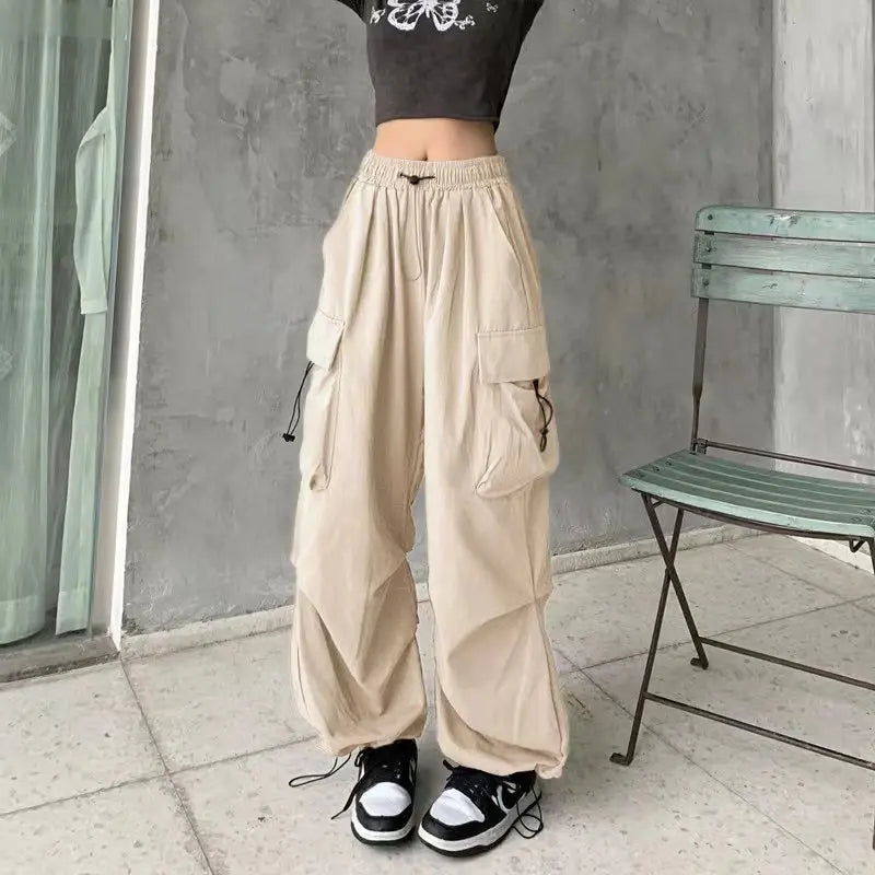2025 frauen Casual Jogger Tech Hosen Feste Niedrige Taille Hosen Kordelzug Breite Bein Baggy Hosen Y2k Streetwear Oversize Jogginghose