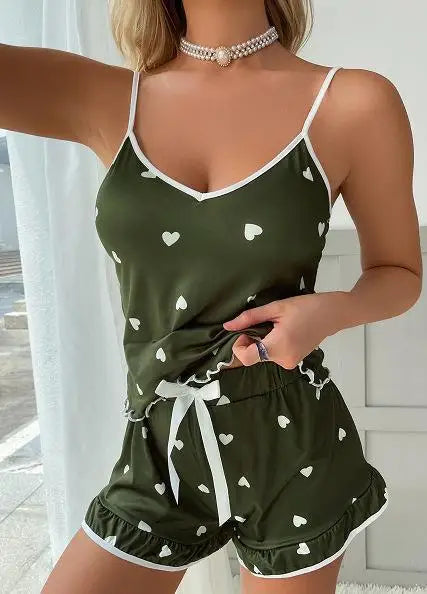 2024 sommer Pyjama Set Große Größe Weste Shorts frauen Hosenträger Weiche Casual Nette Gedruckt Frauen pyjamas set