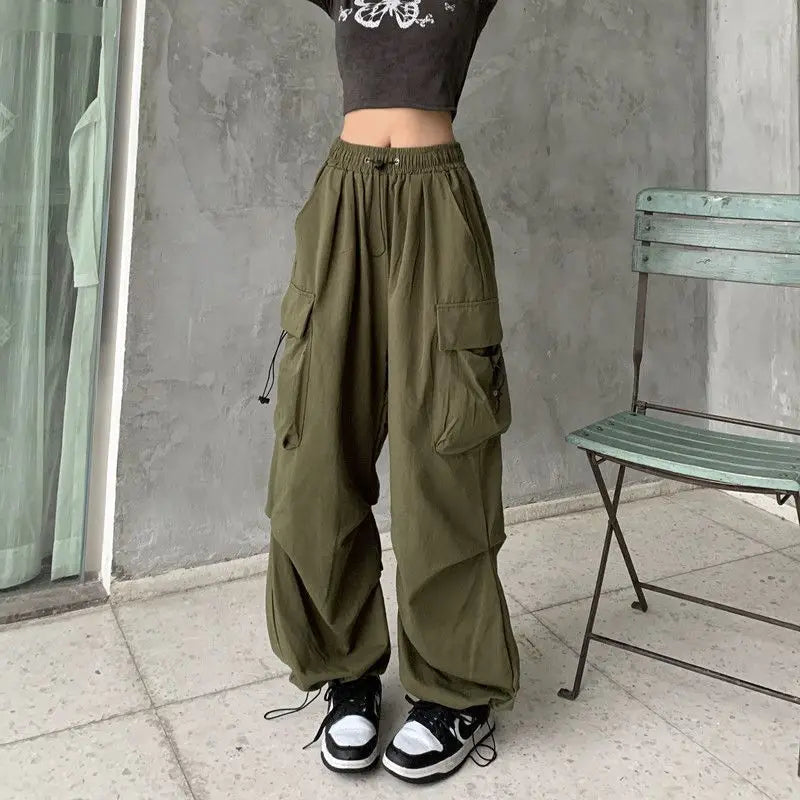 2025 frauen Casual Jogger Tech Hosen Feste Niedrige Taille Hosen Kordelzug Breite Bein Baggy Hosen Y2k Streetwear Oversize Jogginghose