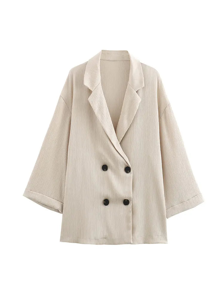 2024 herbst Frauen Casual Blazer Mantel Hosen Set Langarm Zweireiher Blazer + Breite Bein Hosen Dame Büro Outfit