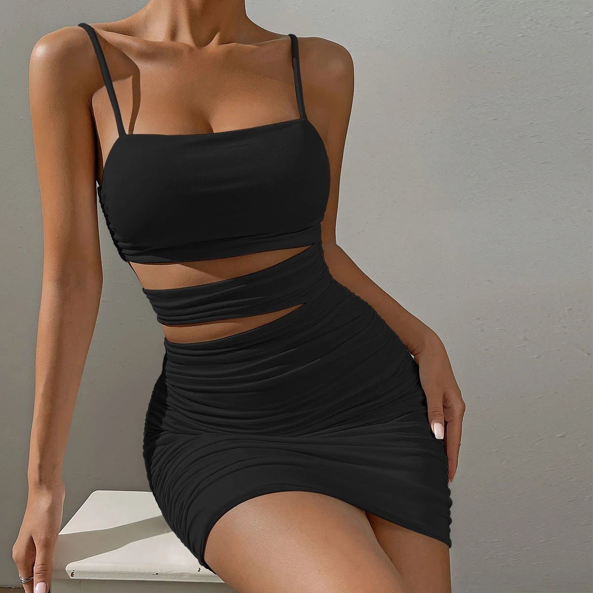 Spaghetti Strap Bodycon Mini Kleid Weiß Backless Party Abend Outfit Nachtclub Vestidos