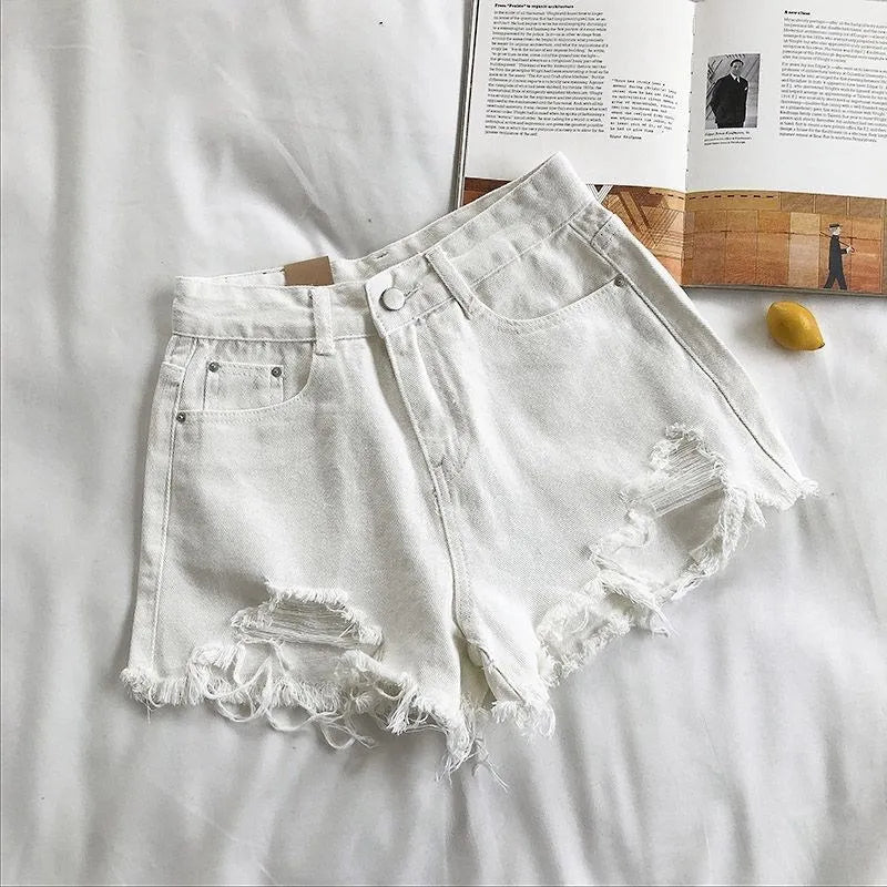 Koreanische Jeans shorts Frauen Sommer mode lässig hohe Taille zerrissene Jeans Tasche Quaste y2k Hot pants Streetwear blaue Hose