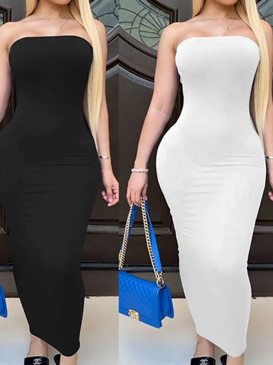 Frühling Sommer Damen Kleid Einfarbig ärmellose Brust gewickelt langes Strandkleid