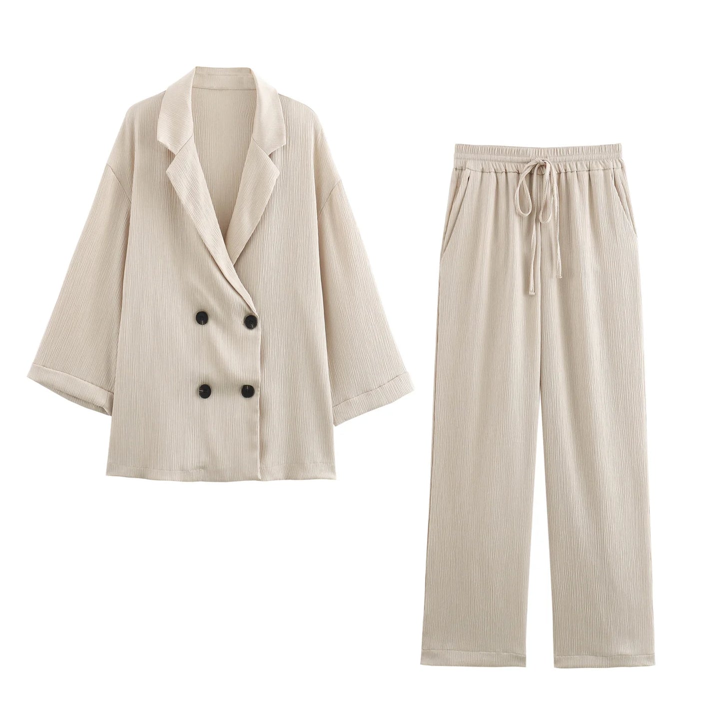 2024 herbst Frauen Casual Blazer Mantel Hosen Set Langarm Zweireiher Blazer + Breite Bein Hosen Dame Büro Outfit