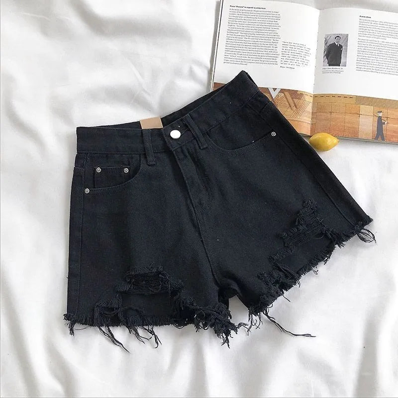 Koreanische Jeans shorts Frauen Sommer mode lässig hohe Taille zerrissene Jeans Tasche Quaste y2k Hot pants Streetwear blaue Hose