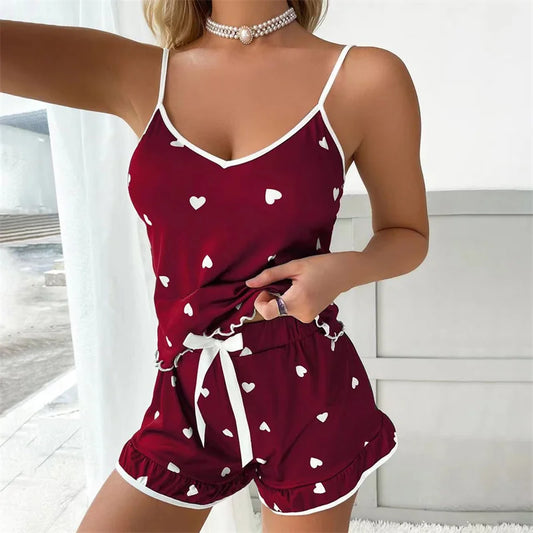 2024 sommer Pyjama Set Große Größe Weste Shorts frauen Hosenträger Weiche Casual Nette Gedruckt Frauen pyjamas set