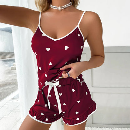 2024 sommer Pyjama Set Große Größe Weste Shorts frauen Hosenträger Weiche Casual Nette Gedruckt Frauen pyjamas set