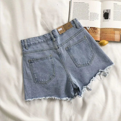 Koreanische Jeans shorts Frauen Sommer mode lässig hohe Taille zerrissene Jeans Tasche Quaste y2k Hot pants Streetwear blaue Hose
