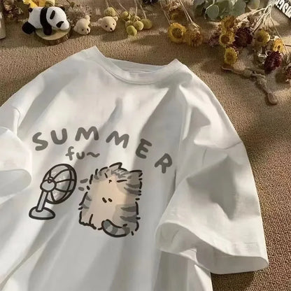 Fan Cat and Women Pure T-Shirt für Männer American Street Creative Blow Summer Relaxed Short Sleeve Couple Wear INS Top