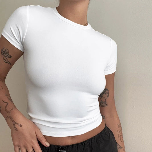 Frau Kleidung Kurzarm T-shirt Slim Fit Tops Weibliche Oansatz Gestrickte Mantel T-shirt Straße Tragen Sportliche 2024 Y2K New2410