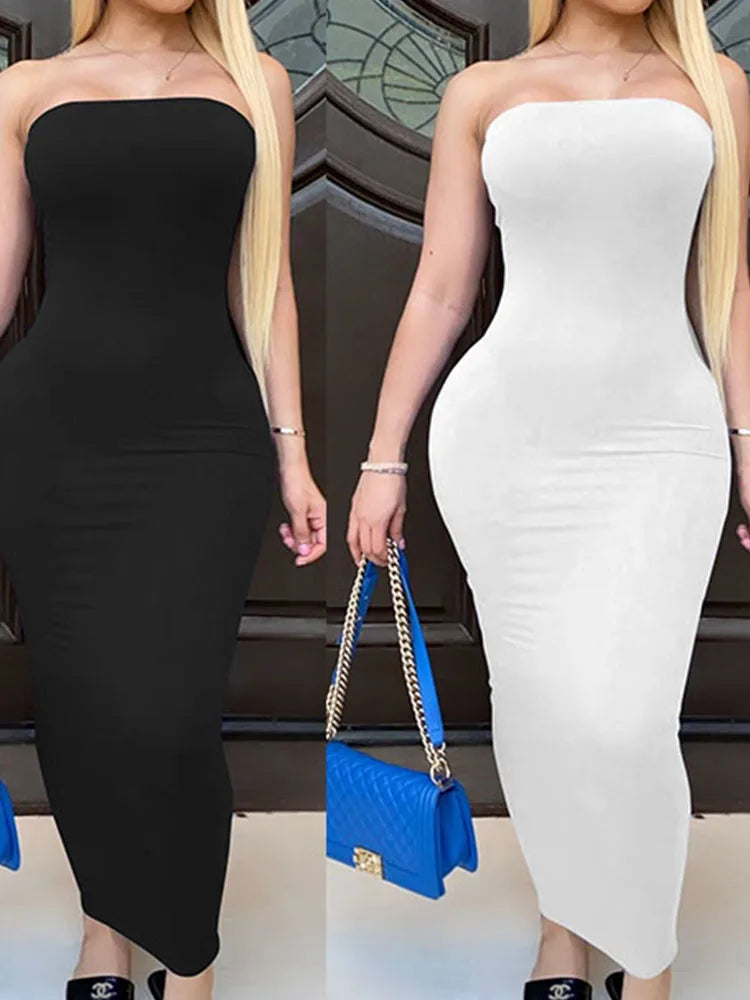 Frühling Sommer Damen Kleid Einfarbig ärmellose Brust gewickelt langes Strandkleid