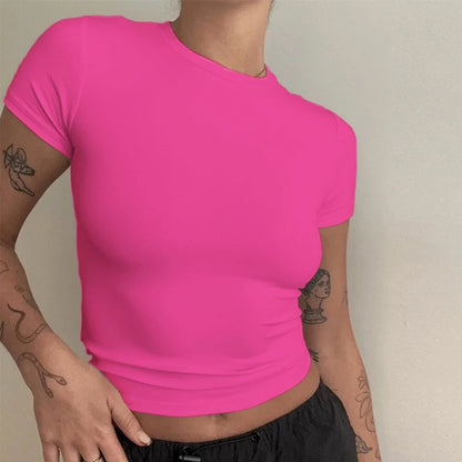 Frau Kleidung Kurzarm T-shirt Slim Fit Tops Weibliche Oansatz Gestrickte Mantel T-shirt Straße Tragen Sportliche 2024 Y2K New2410