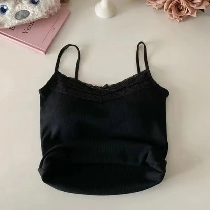 Neues gestricktes Crop Top für Frauen einfarbige Spitze Sling Tops Strickwaren Tank Top weiblich schlanke Leibchen süß kurz Beau Back Top