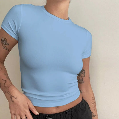 Frau Kleidung Kurzarm T-shirt Slim Fit Tops Weibliche Oansatz Gestrickte Mantel T-shirt Straße Tragen Sportliche 2024 Y2K New2410