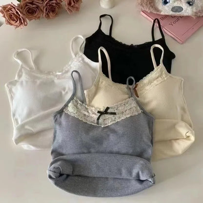 Neues gestricktes Crop Top für Frauen einfarbige Spitze Sling Tops Strickwaren Tank Top weiblich schlanke Leibchen süß kurz Beau Back Top