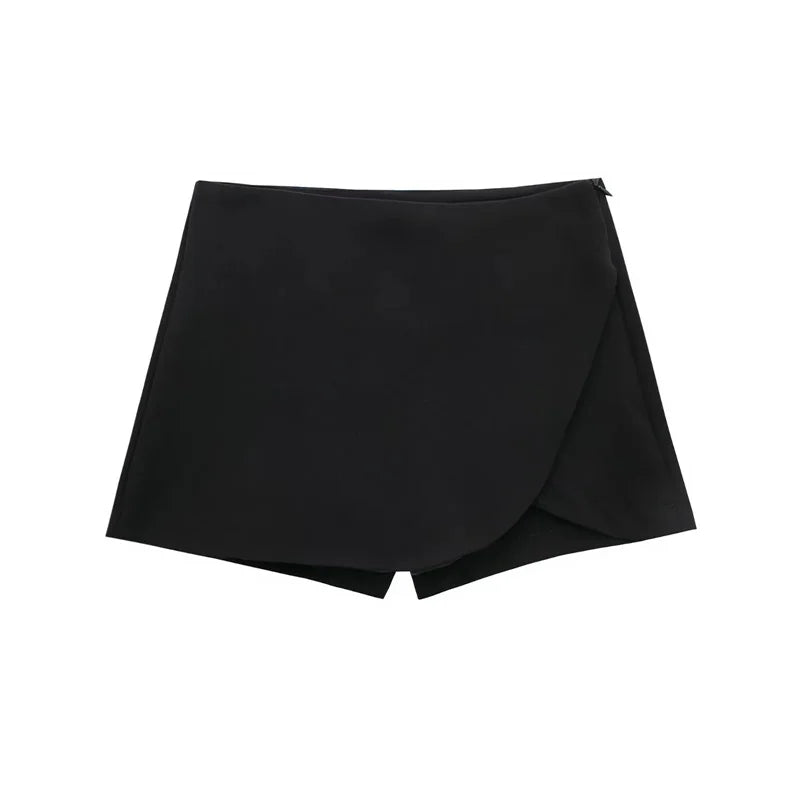 ONKOGENE 2025 Schwarz Mini Rock Shorts Frau Mode Asymmetrische Skort Für Frauen Hohe Taille Kurze Röcke Frau Sommer Casual Shorts