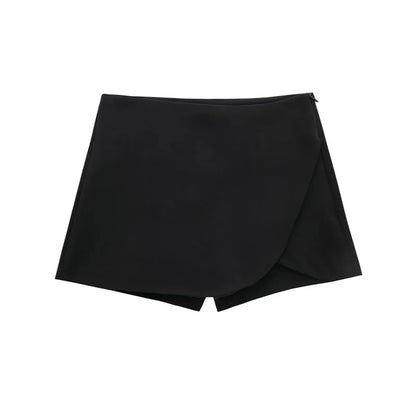 ONKOGENE 2025 Schwarz Mini Rock Shorts Frau Mode Asymmetrische Skort Für Frauen Hohe Taille Kurze Röcke Frau Sommer Casual Shorts