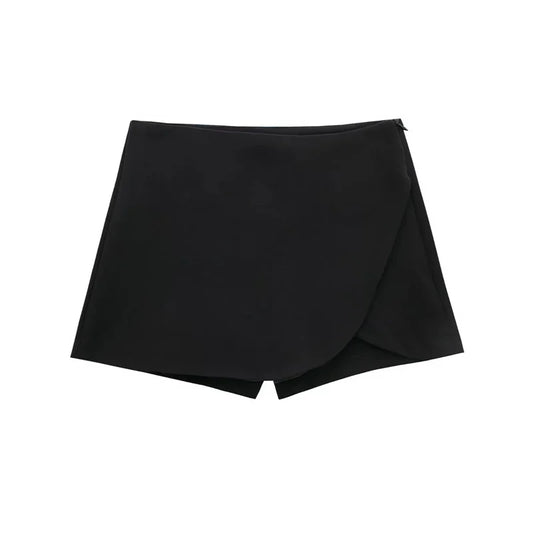 ONKOGENE 2025 Schwarz Mini Rock Shorts Frau Mode Asymmetrische Skort Für Frauen Hohe Taille Kurze Röcke Frau Sommer Casual Shorts