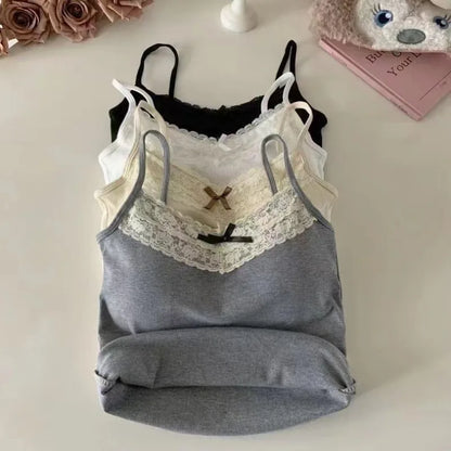 Neues gestricktes Crop Top für Frauen einfarbige Spitze Sling Tops Strickwaren Tank Top weiblich schlanke Leibchen süß kurz Beau Back Top