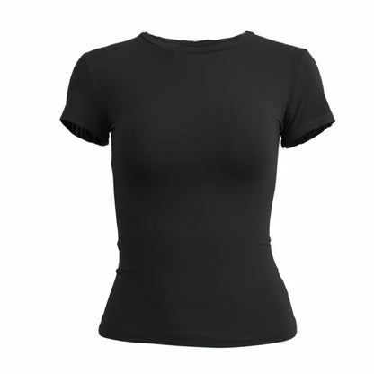 Frau Kleidung Kurzarm T-shirt Slim Fit Tops Weibliche Oansatz Gestrickte Mantel T-shirt Straße Tragen Sportliche 2024 Y2K New2410