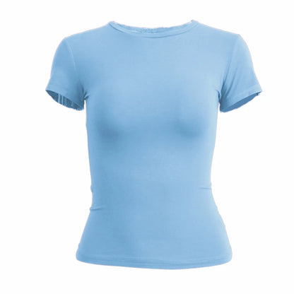 Frau Kleidung Kurzarm T-shirt Slim Fit Tops Weibliche Oansatz Gestrickte Mantel T-shirt Straße Tragen Sportliche 2024 Y2K New2410