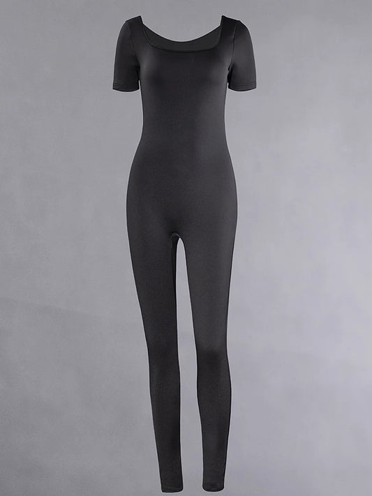 Damen Stram pler Kurzarm solide dünne Bodycon Overalls Mode Sport Fitness Casual Aktivität Streetwear Overalls